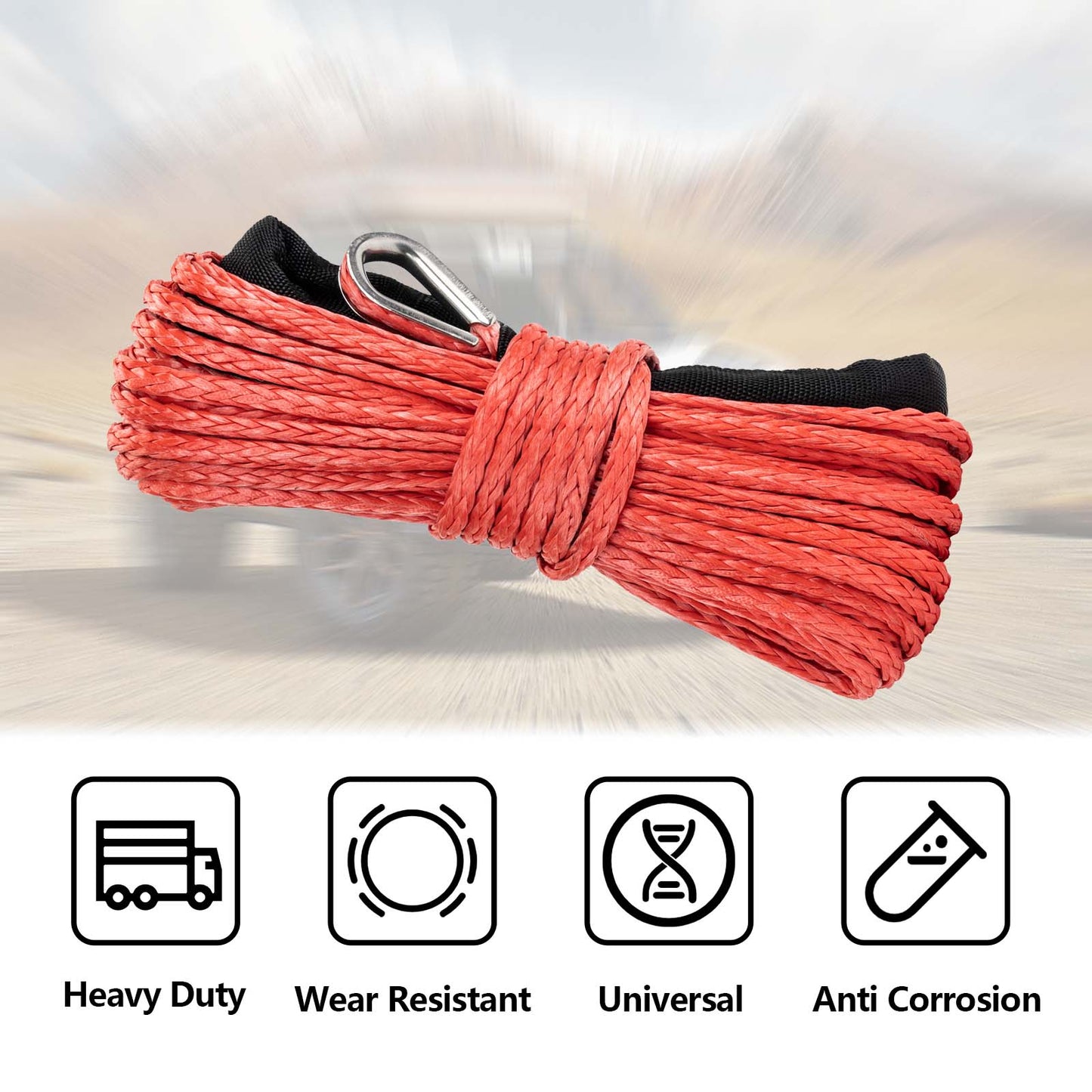 OPENROAD Synthetic Winch Rope 1/4" x 50'Winch Rope Extension with Black Removable Hook and ATV New Adjustable Rubber Blocks  openroad4wd.com   