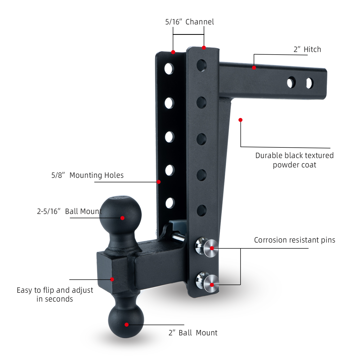 2.0" HEAVY DUTY 10" Adjustable  Trailer HITCH  openroad4wd.com   