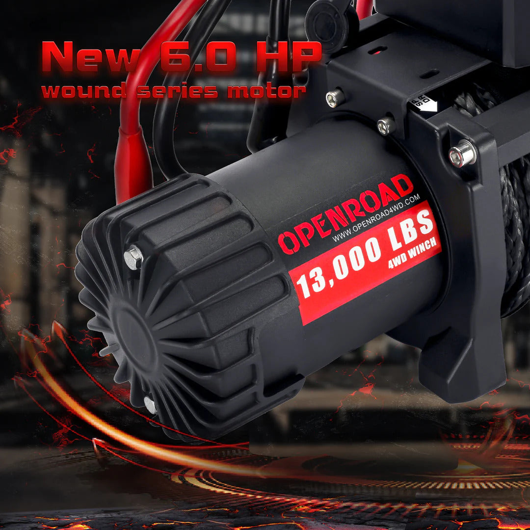 OPENROAD 13,000lbs Winch with Synthetic Rope and 2 Wireless Remotes -Panther Series 2S Plus