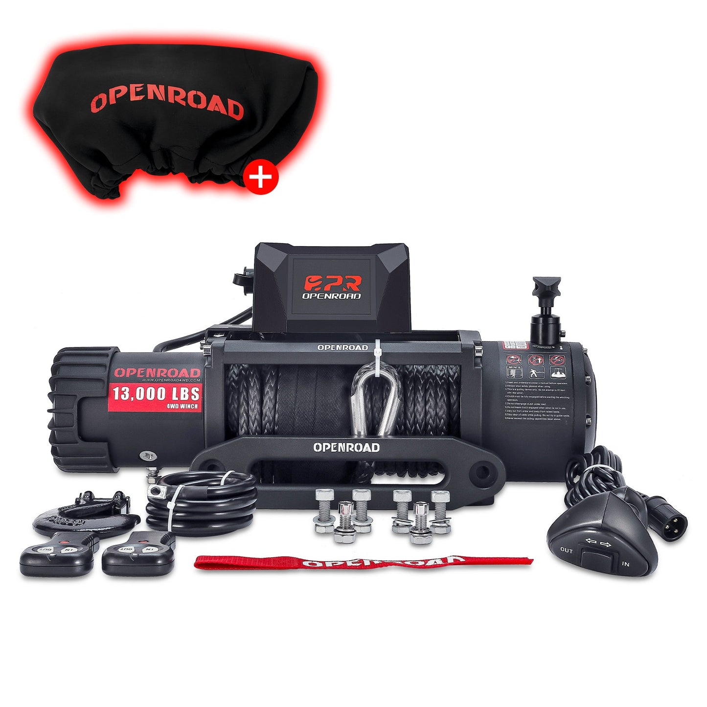 OPENROAD 13,000 lbs winch with synthetic rope and 2 wireless remote controllers - Panther Series 2S  openroad4wd.com   