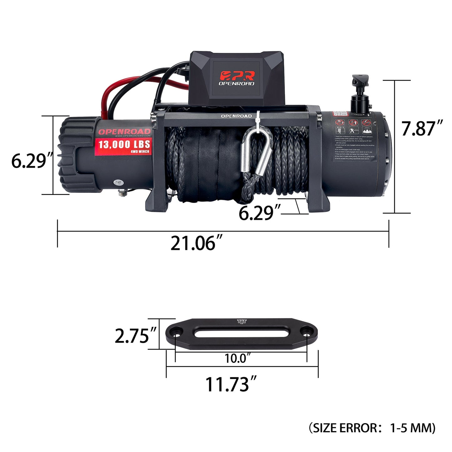 OPENROAD 13,000 lbs winch with synthetic rope and 2 wireless remote controllers - Panther Series 2S  openroad4wd.com   