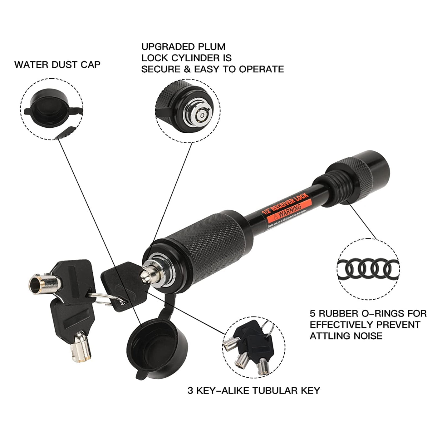 OPENROAD Trailer Hitch Lock Pin, 5/8" Pin Dia, Span for Class III,IV,V Hitches, for Tow Truck, Bike, Car and Boat, Keyed Alike  openroad4wd.com   