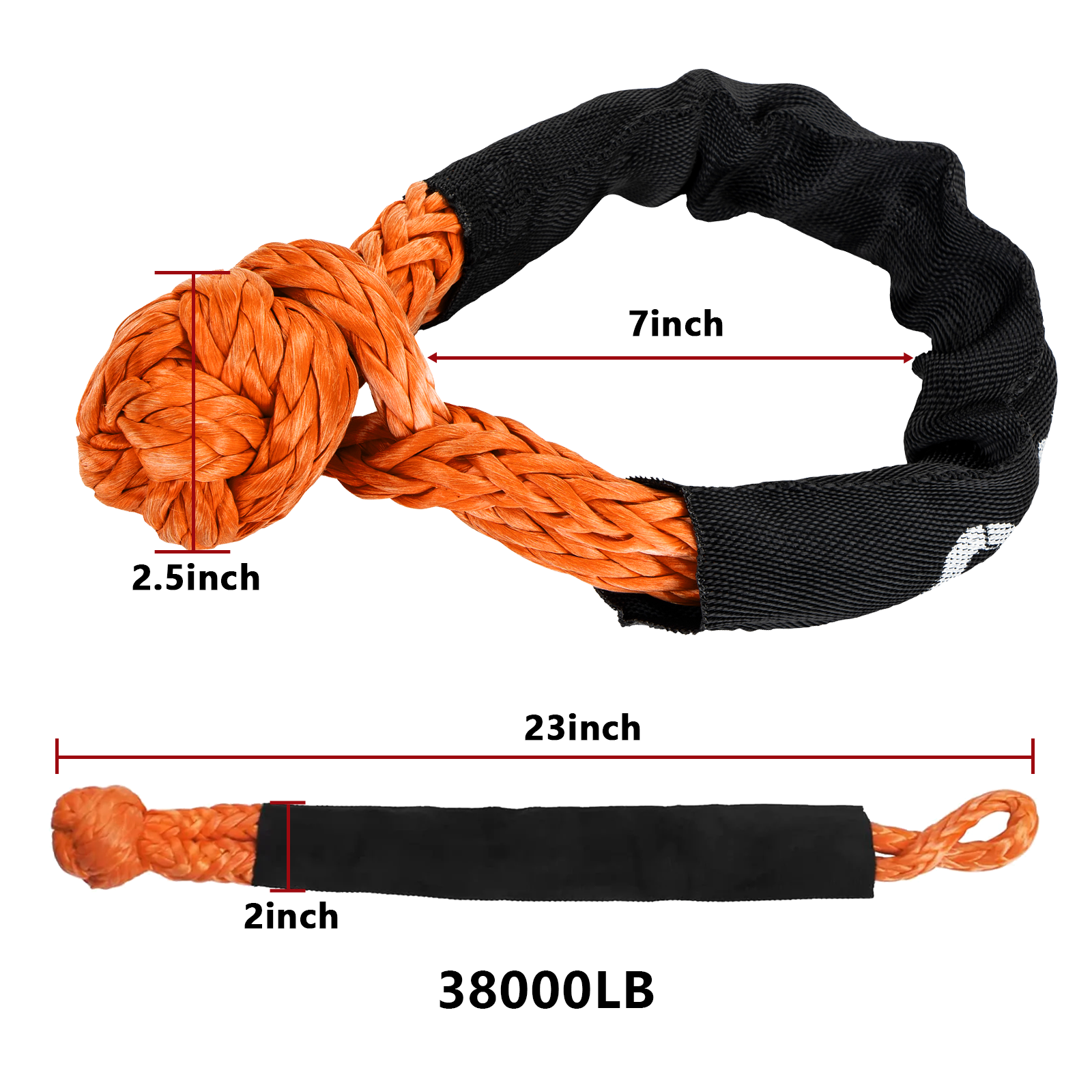 OPENROAD Synthetic Soft Shackle Rope, 2" X 23" (38,000lbs) with Extra Sleeves  openroad4wd.com   