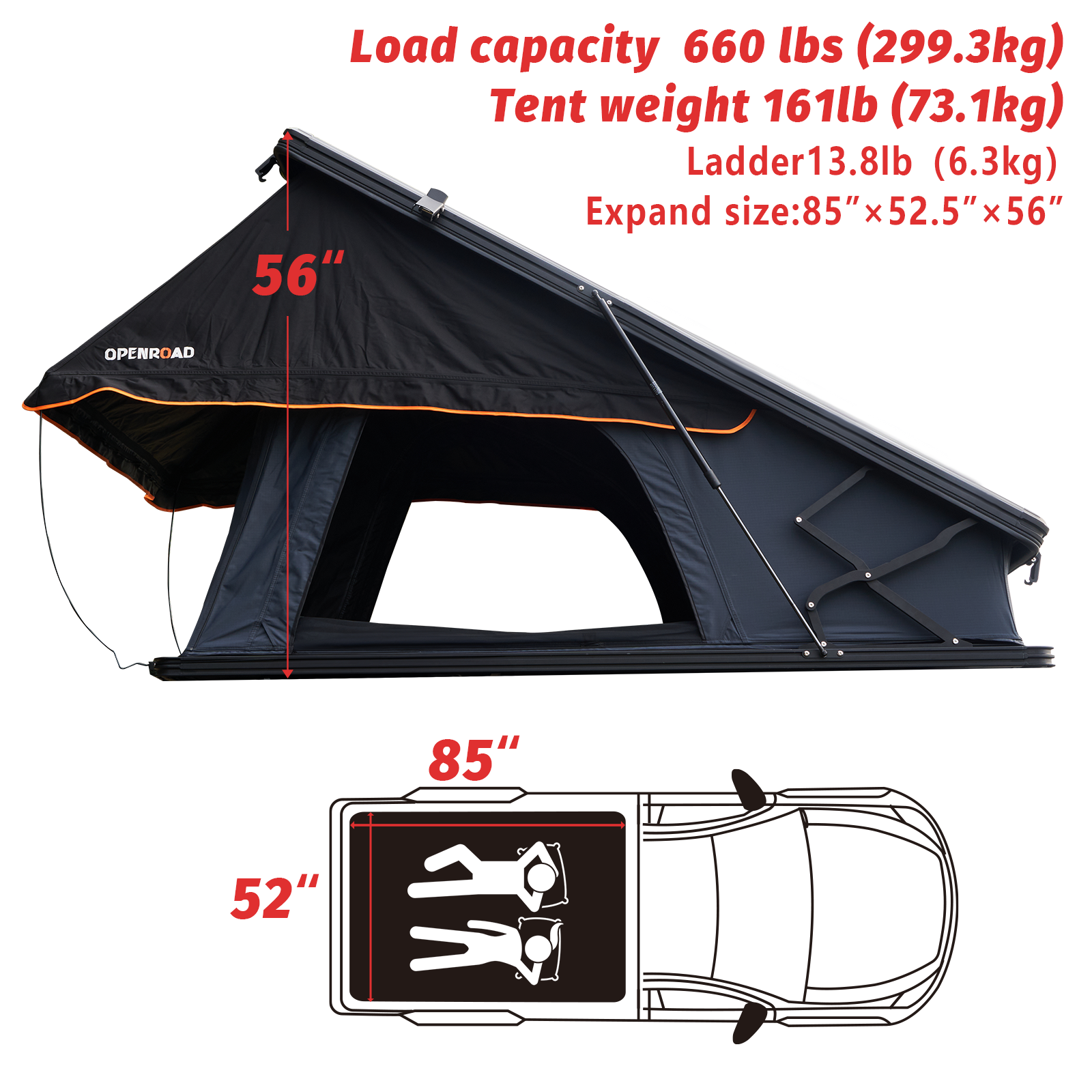 OPENROAD aluminum alloy hard-shell roof tent-PeakRoof LT Series Without Cross Bars  openroad4wd.com   