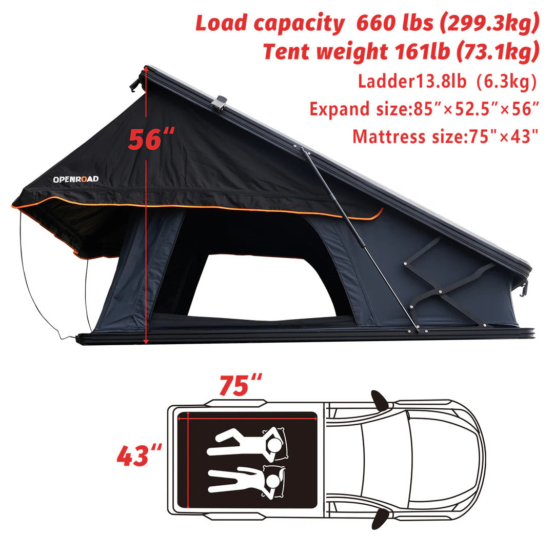 OPENROAD Aluminum Hard Shell Roof Top Tent-PeakRoof LT Series