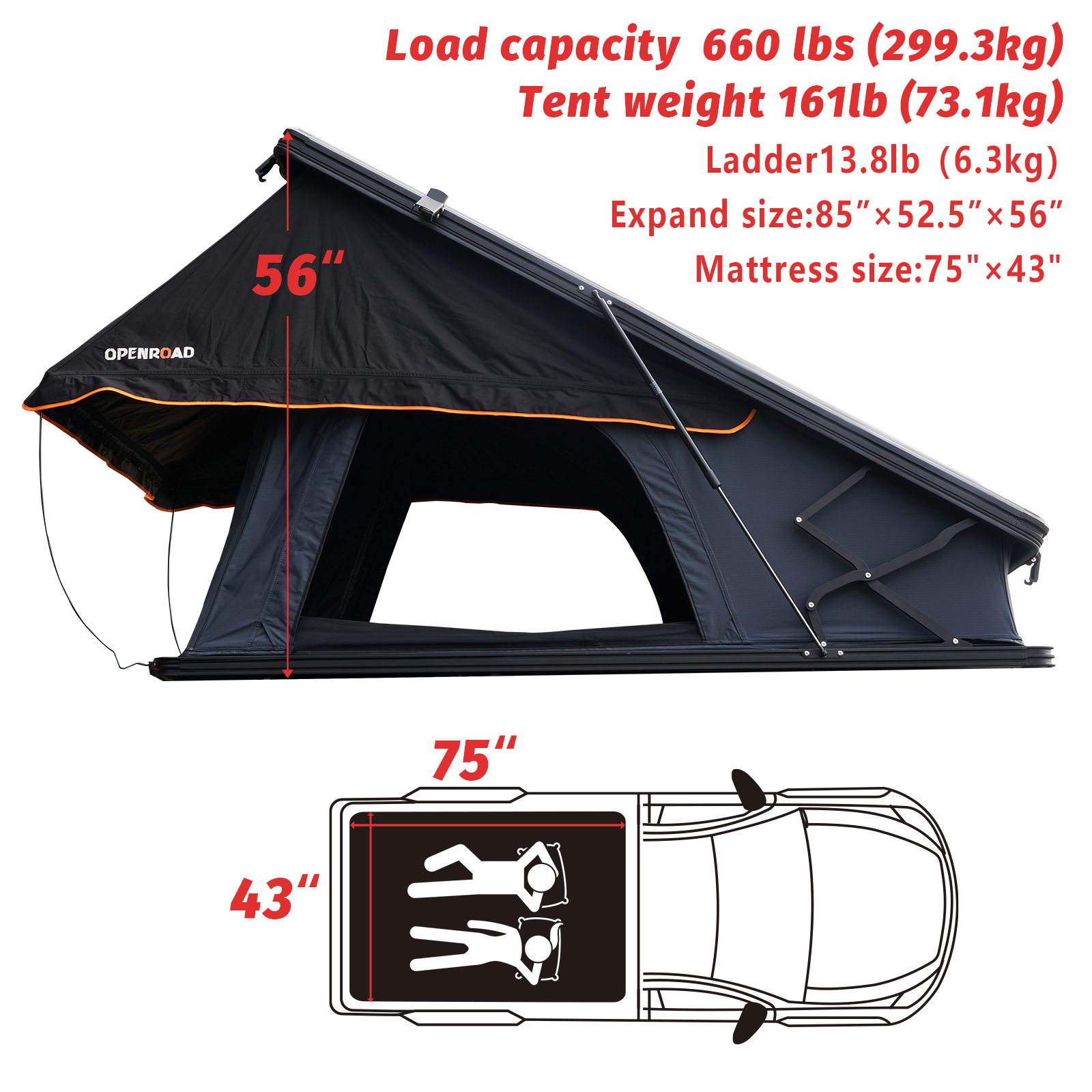 OPENROAD Aluminum Hard Shell Roof Top Tent-PeakRoof LT Series  openroad4wd.com   