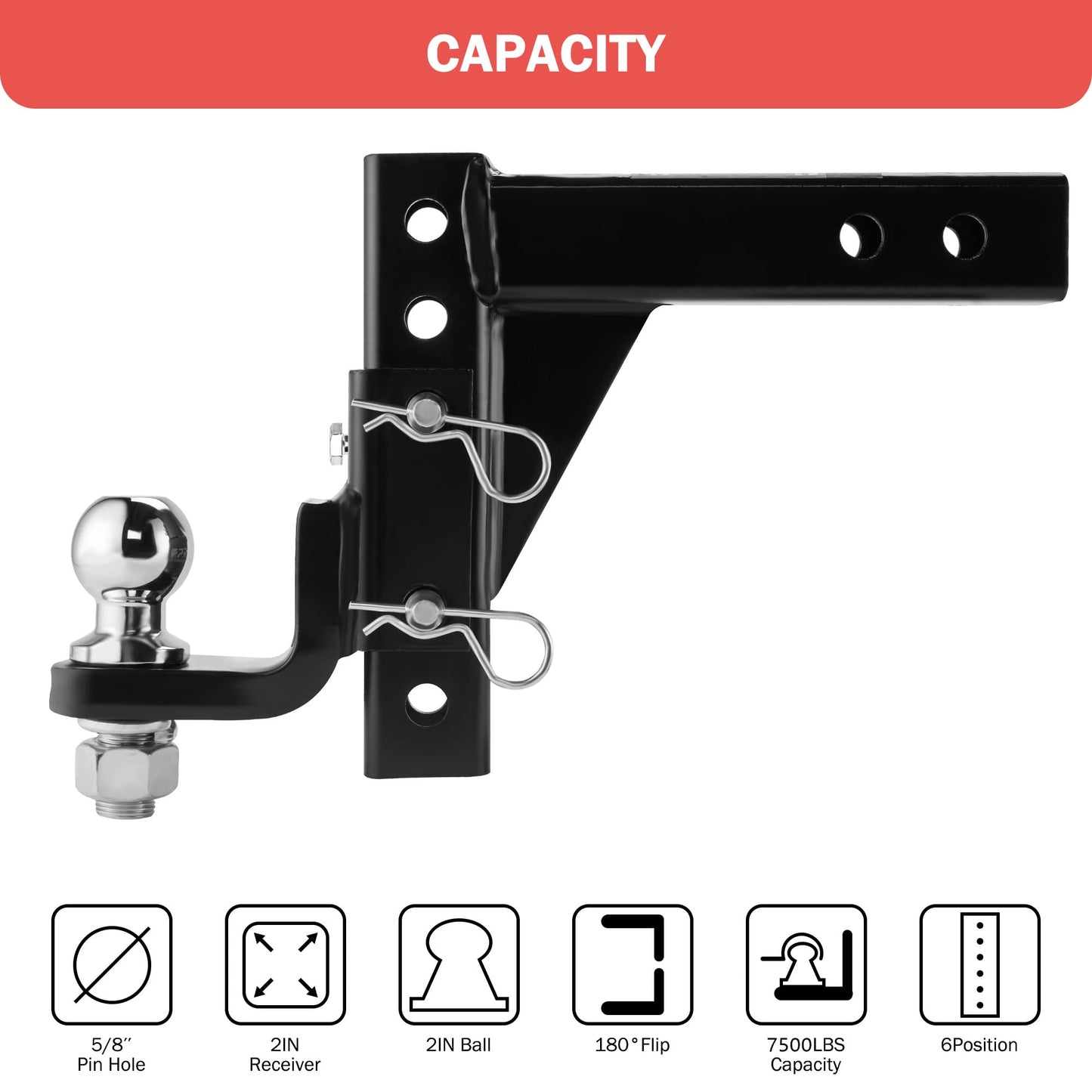 OPENROAD Adjustable Trailer Hitch Ball Mount Fits 2-Inch Receiver, 2" Tow Balls 7500lbs  openroad4wd.com   