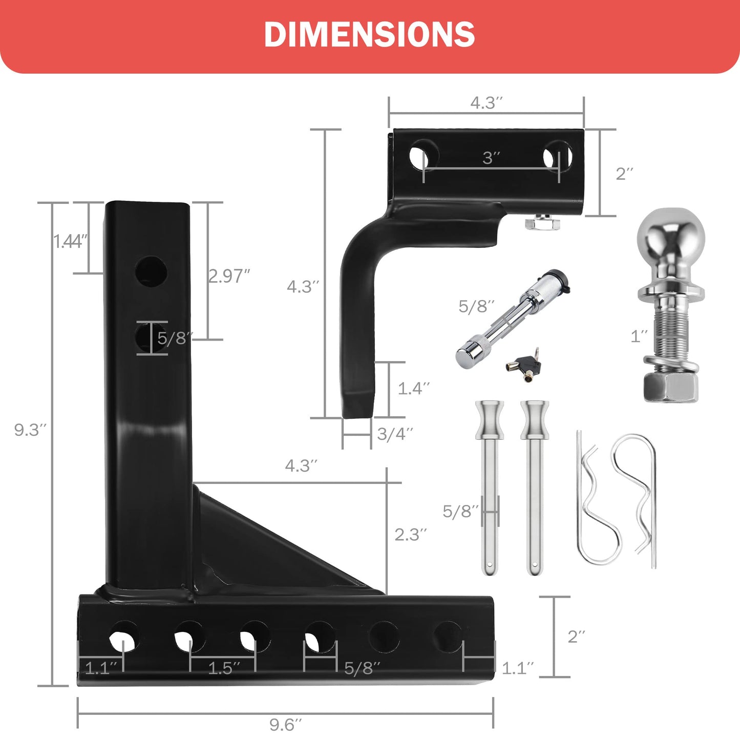 OPENROAD Adjustable Trailer Hitch Ball Mount Fits 2-Inch Receiver, 2" Tow Balls 7500lbs  openroad4wd.com   